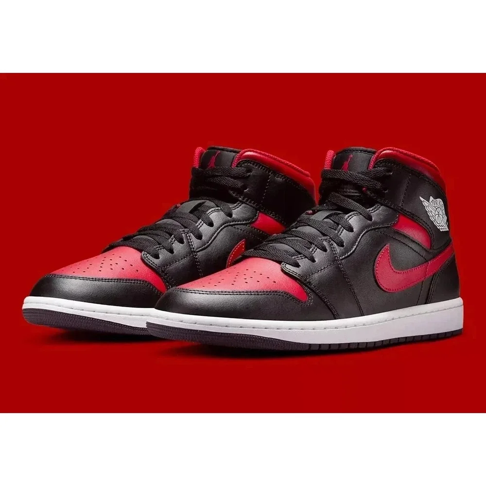 Air Jordan 1 Mid Men's Shoes Black/Varsity Red-Summit Red DQ8426 067 Size 11.5